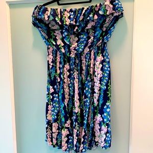 Lily plutzer navy strapless summer dress pink blue green flowers